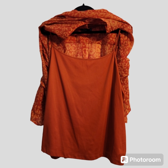 APT. 9 Tunic Top Women's 3X Terra Cotta Roll-Tab Sleeve Chiffon Layered Cheetah - Picture 9 of 12